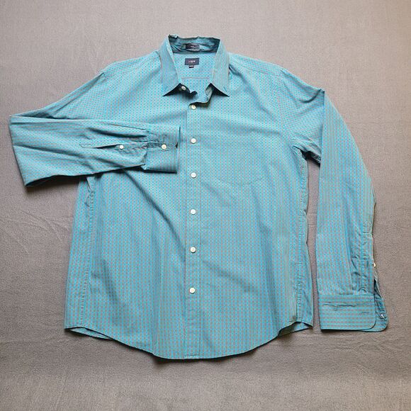 J CREW Oxford Mens Shirt Large Check Button-Up Blue & Grey Long Sleeve - Picture 1 of 9